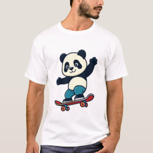 Camiseta Panda Fofo Andando de Skate Mascote de Animal de D