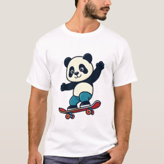 Camiseta Panda Fofo Andando de Skate Mascote de Animal de D