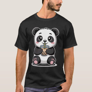 Camiseta Panda Fofo Bebendo Chá de Bolha Amante de Boba