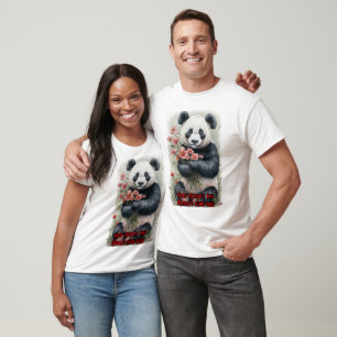 Camiseta Panda Fofo carregando Flores para o Dia das Mães e