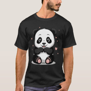 Camiseta Panda Fofo com Ursinho Kawaii de Corações Estilo A