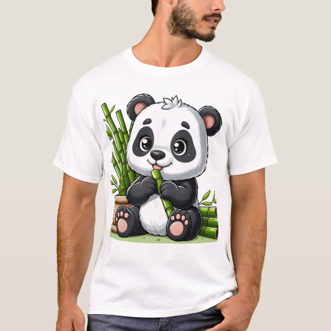 Camiseta Panda Fofo Comendo Cana-de-Açúcar | Adorável Bebê  (Frente)