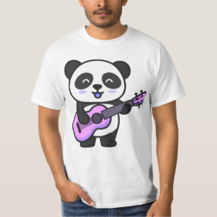 Camiseta Panda Fofo Tocando Guitarra Rosa