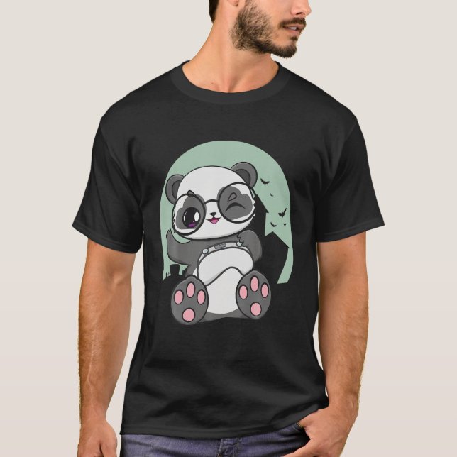 Camiseta Panda Gamer Eyeglass Moon Art Gaming Otaku Zoolo (Frente)