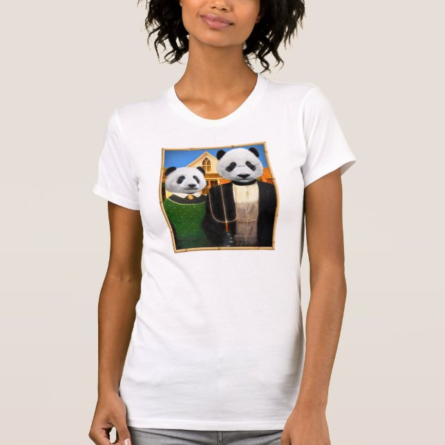 Camiseta Panda Gótica Americana com quadro de bambu (Frente)