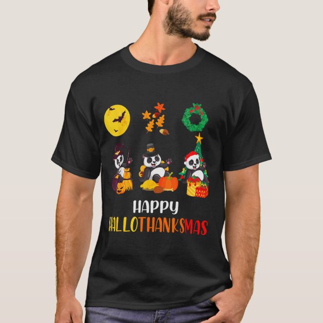 Camiseta Panda Halloween Christmas Happy Hallothanksmas Pan (Frente)