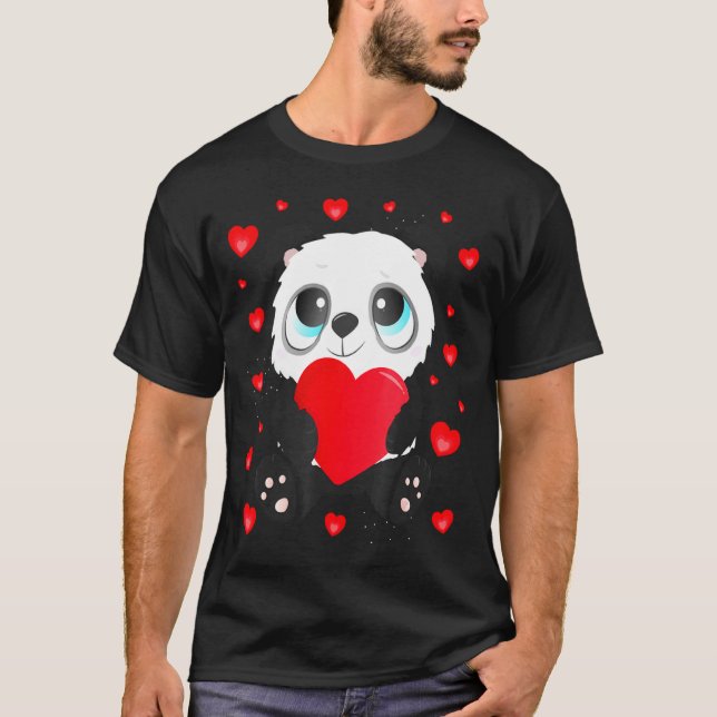 Camiseta Panda Heart Valentines Day Girls Kids Women Bear L (Frente)