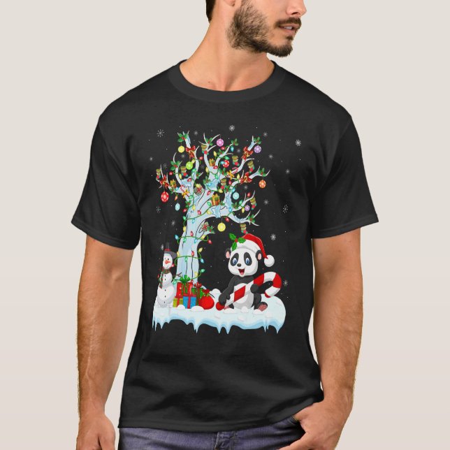 Camiseta Panda Lights Xmas Tree Snowman Panda Natal (Frente)