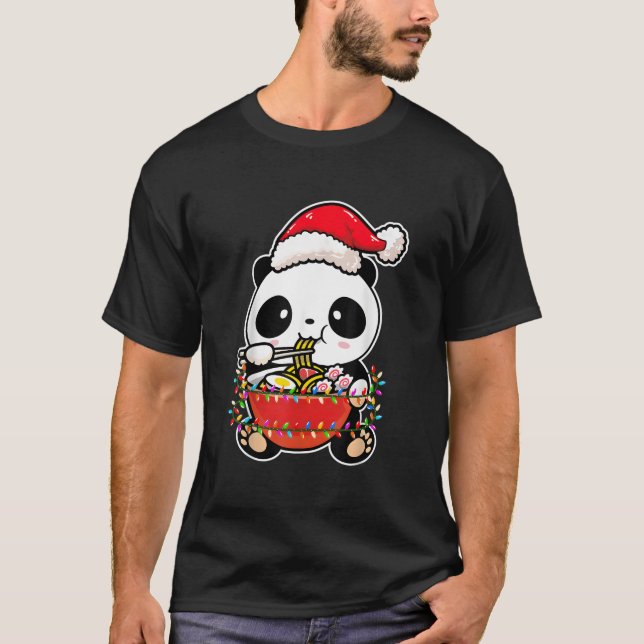 Camiseta Panda Luzes Usando Panda Kawaii (Frente)
