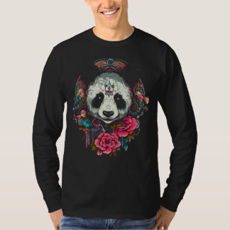 Camiseta Panda Mandala Flores Animal Rosa Motif Panda