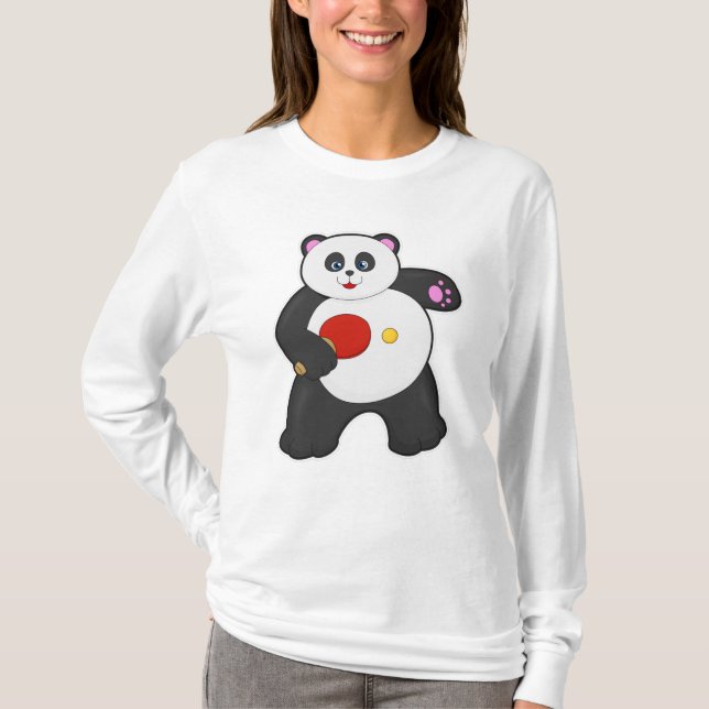 Camiseta Panda na mesa de tênis com raquete de tênis de mes (Frente)