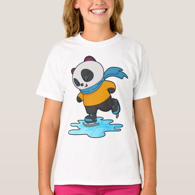 Camiseta Panda na patinação de gelo com skates de gelo e es (Frente)