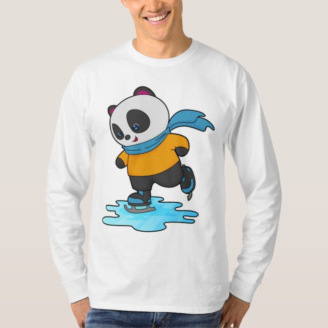 Camiseta Panda na patinação de gelo com skates de gelo e es (Frente)