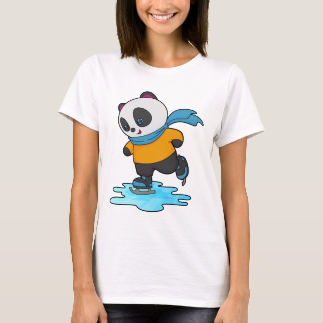 Camiseta Panda na patinação de gelo com skates de gelo e es (Frente)