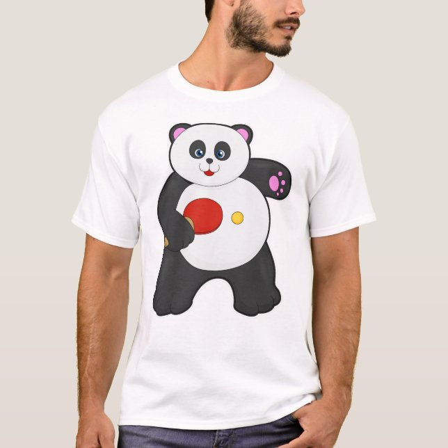 Camiseta Panda na tênis da Mesa com a raquete tênis de Mesa (Frente)