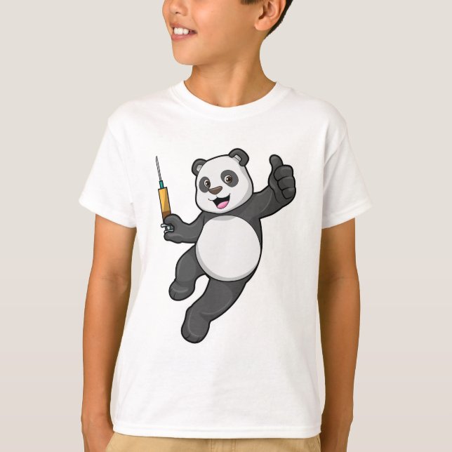 Camiseta Panda na Vacinação com Seringa (Frente)