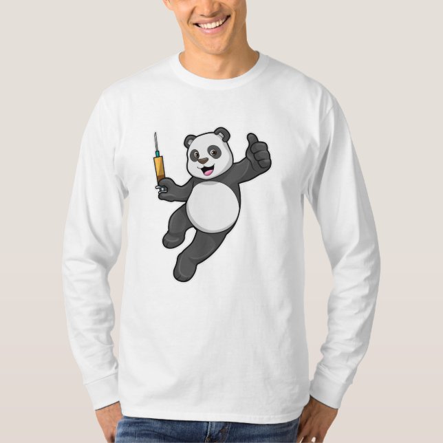 Camiseta Panda na Vacinação com Seringa (Frente)
