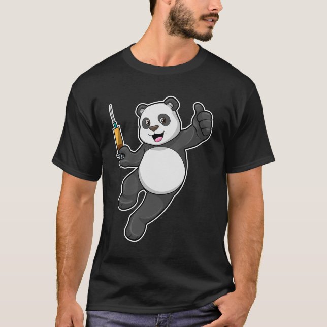 Camiseta Panda na Vacinação com Seringa (Frente)