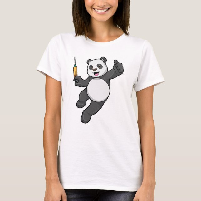 Camiseta Panda na Vacinação com Seringa (Frente)