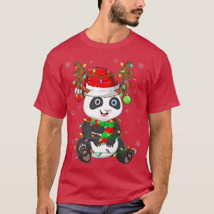 Camiseta Panda Natal para Meninas Crianças Luzes de Natal