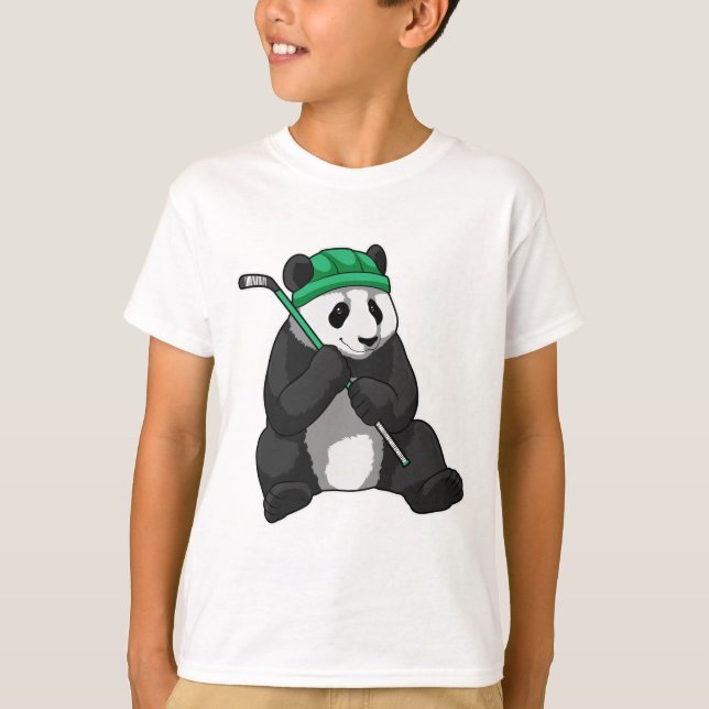 Camiseta Panda no hóquei no gelo com bastão de hóquei no ge (Frente)