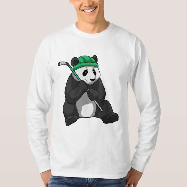 Camiseta Panda no hóquei no gelo com bastão de hóquei no ge (Frente)