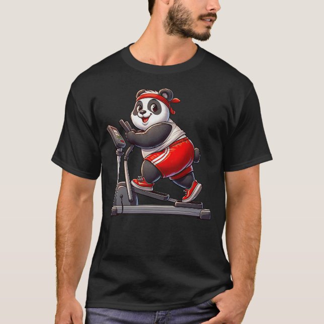 Camiseta Panda on Elliptical Trainer Gym Fitness Workout Tr (Frente)