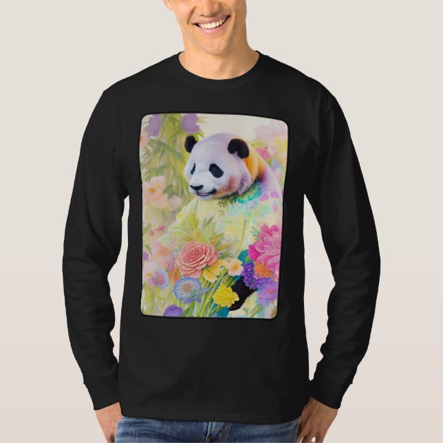 Camiseta Panda Portrait 7 Animal Flowers Wildlife Illustrat (Frente)