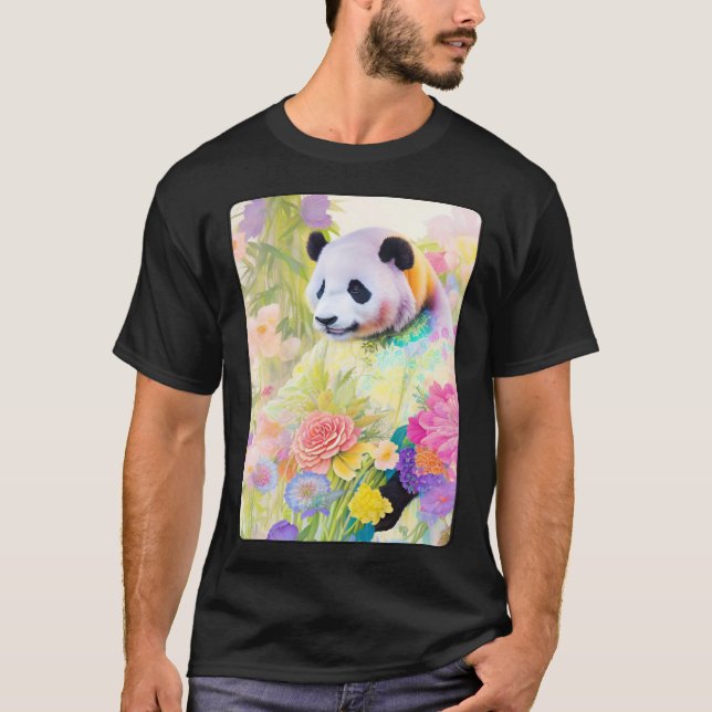 Camiseta Panda Portrait 7 Animal Flowers Wildlife Illustrat (Frente)