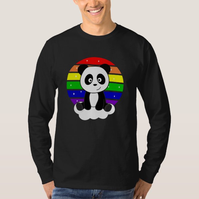 Camiseta Panda Rainbow Glitter Kawaii Pandas Colorido (Frente)
