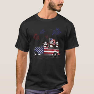 Camiseta Panda Riding Truck American Flag Fireworks 4th Of