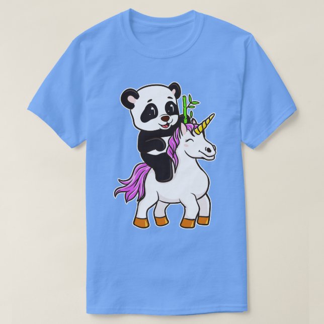 Camiseta Panda Riding Unicorn Cute Magical (Frente do Design)