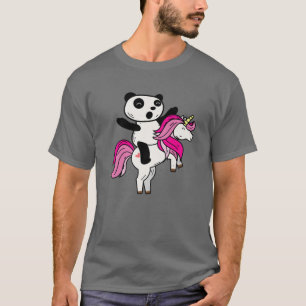 Camiseta Panda Riding Unicorn   Cute Meme Pandacorn Animal