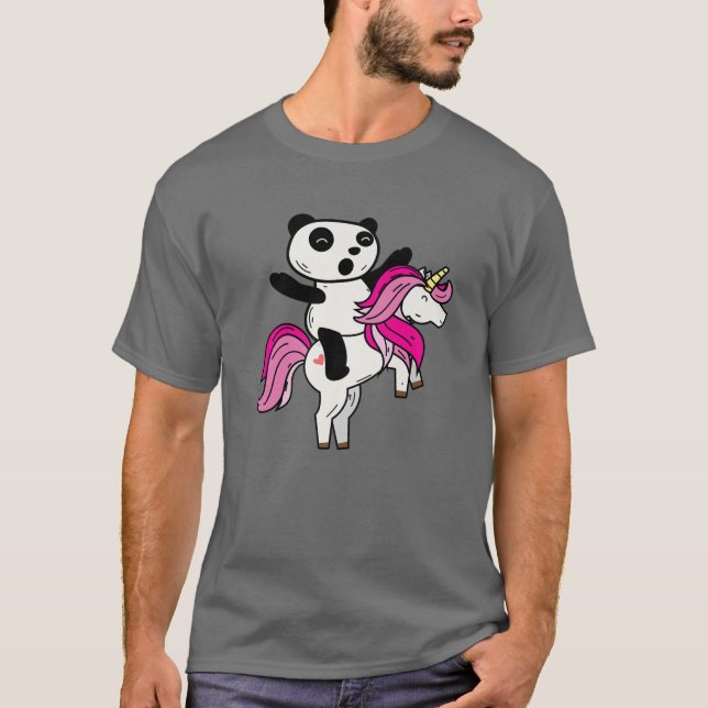 Camiseta Panda Riding Unicorn | Cute Meme Pandacorn Animal (Frente)