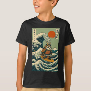 Camiseta Panda Samurai Surfando Onda Japonesa