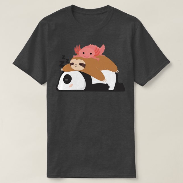 Camiseta Panda Sloth Axolotl Stack Engraçado (Frente do Design)