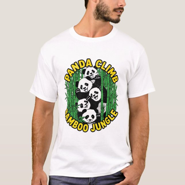 Camiseta Panda Sobe Selva de Bambu Vida Selvagem (Frente)
