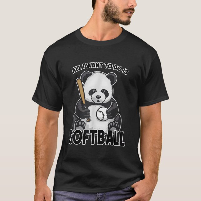 Camiseta Panda Softball Tudo Que Quero Fazer É Jogador De U (Frente)
