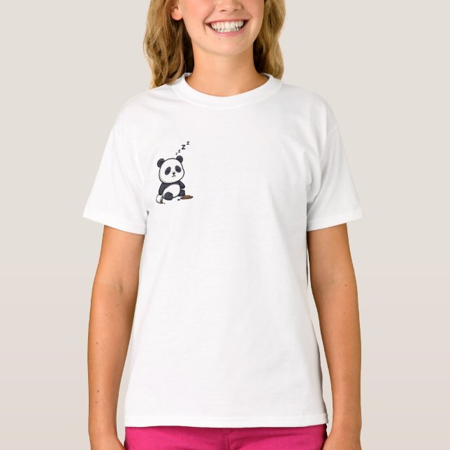 Camiseta Panda Sonolento Cochilando com Xícara de Café Infa (Frente)