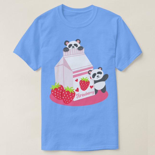 Camiseta Panda Strawberry Milk Beber Kawaii (Frente do Design)