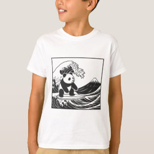 Camiseta Panda Surfando na Onda Japonesa Grande Onda _5