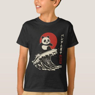 Camiseta Panda Surfando Onda Japonesa Grande Onda
