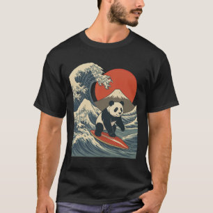 Camiseta Panda Surfando Onda Japonesa Grande Onda _4