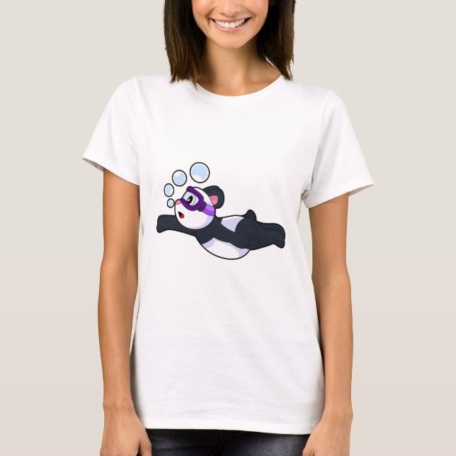 Camiseta Panda Swimming Swimming goggles Summer (Frente)