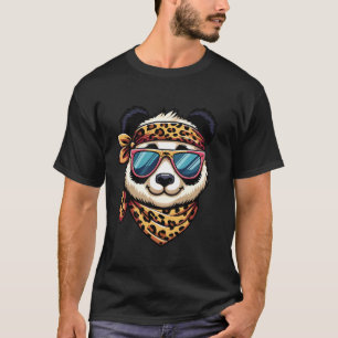 Camiseta Panda Usando Cachecol de Leopardo Animal Usando Óc