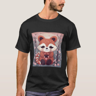 Camiseta Panda Vermelha Adorável No Mar De Blossomas De Cer