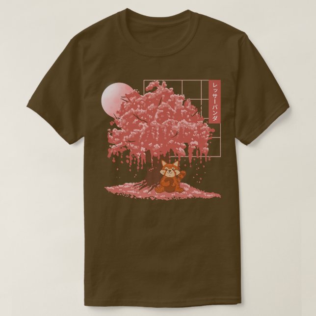Camiseta Panda Vermelha Bonita Cereja Japonesa Flor Vermelh (Frente do Design)
