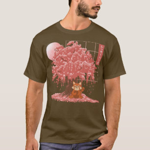 Camiseta Panda Vermelha Bonita Cereja Japonesa Flor Vermelh