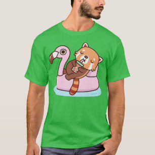 Camiseta Panda Vermelha Bonita Com Piscina Flamingo Flutuan