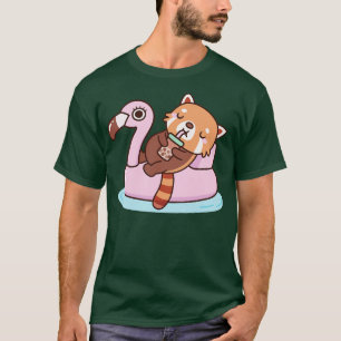 Camiseta Panda Vermelha Bonita Com Piscina Flamingo Flutuan